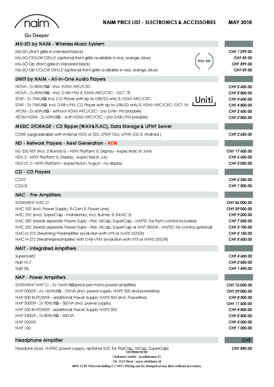 NAIM_ELECTRONICS_PRICE_LIST_MAY_2018 Nussbaum TV Hifi